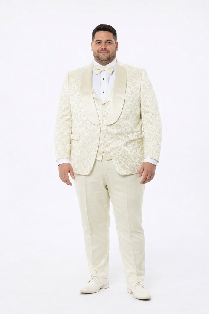 Luxury Ivory Floral Tuxedo Set – Wide Shawl Lapel for Wedding & Prom