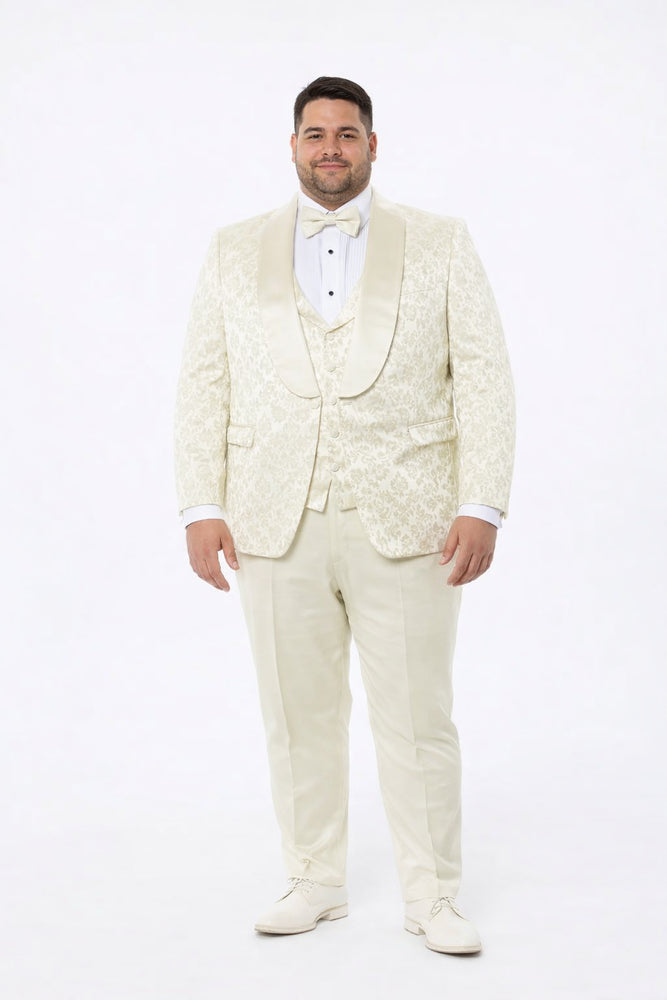 Luxury Ivory Floral Tuxedo Set – Wide Shawl Lapel for Wedding & Prom