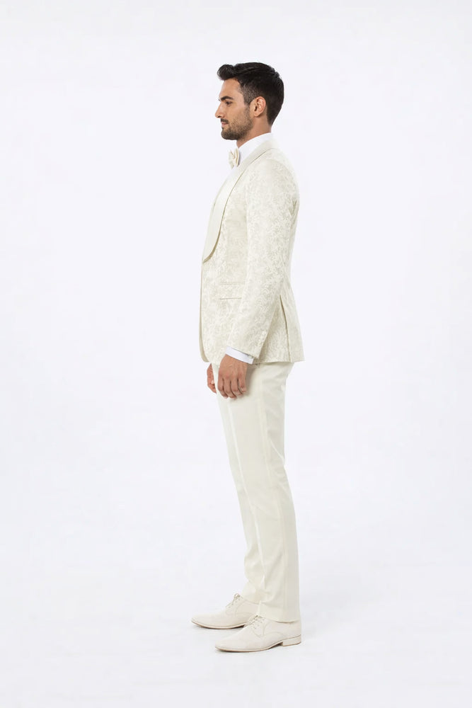 Luxury Ivory Floral Tuxedo Set – Wide Shawl Lapel for Wedding & Prom