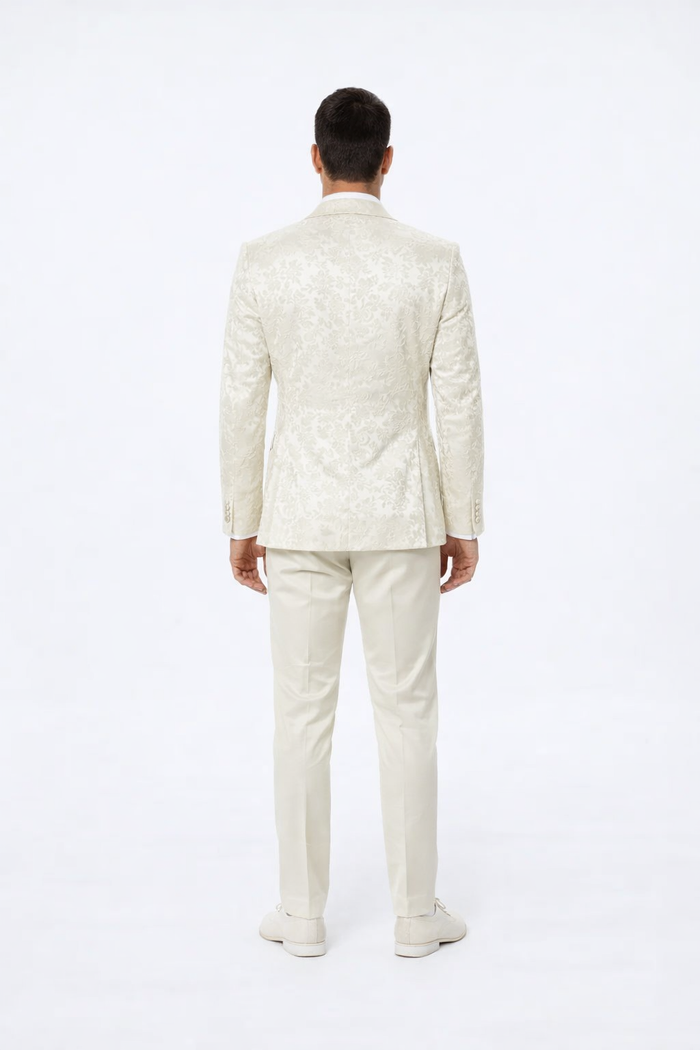 Luxury Ivory Floral Tuxedo Set – Wide Shawl Lapel for Wedding & Prom