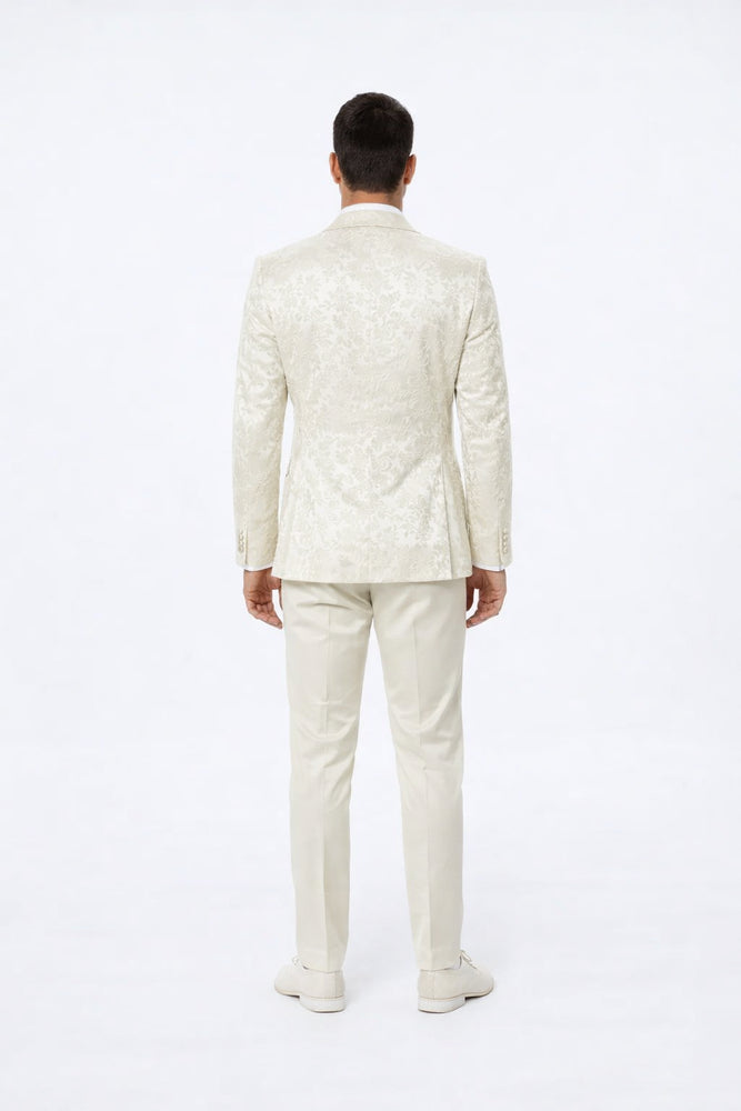 Luxury Ivory Floral Tuxedo Set – Wide Shawl Lapel for Wedding & Prom