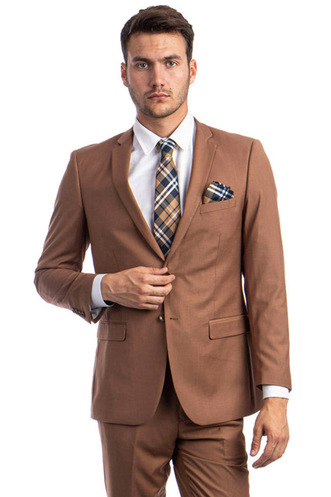 Men's Cognac Slim Fit Wedding Suit from Tazzio Suits