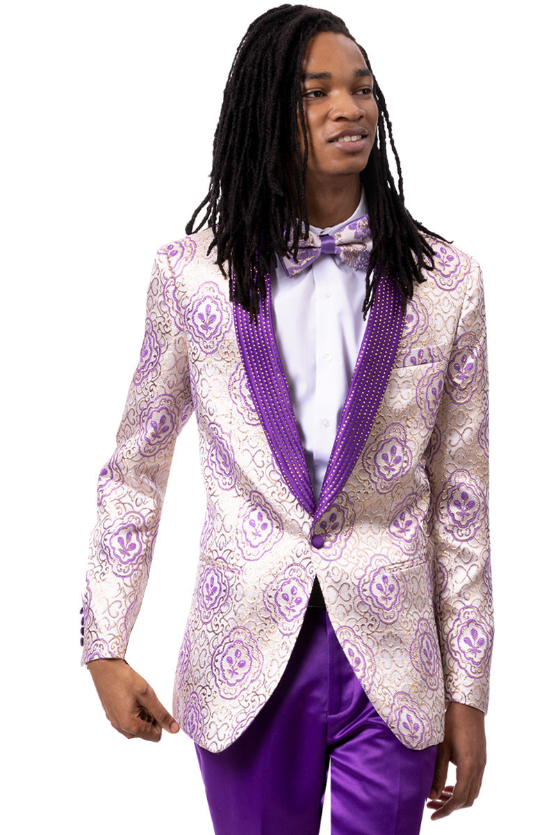 Men's Wedding & Prom Tuxedo jacket in a Purple Floral Paisley with Dia ...