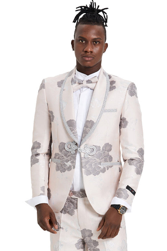 Men's Pink & Silver Paisley Vested Tuxedo