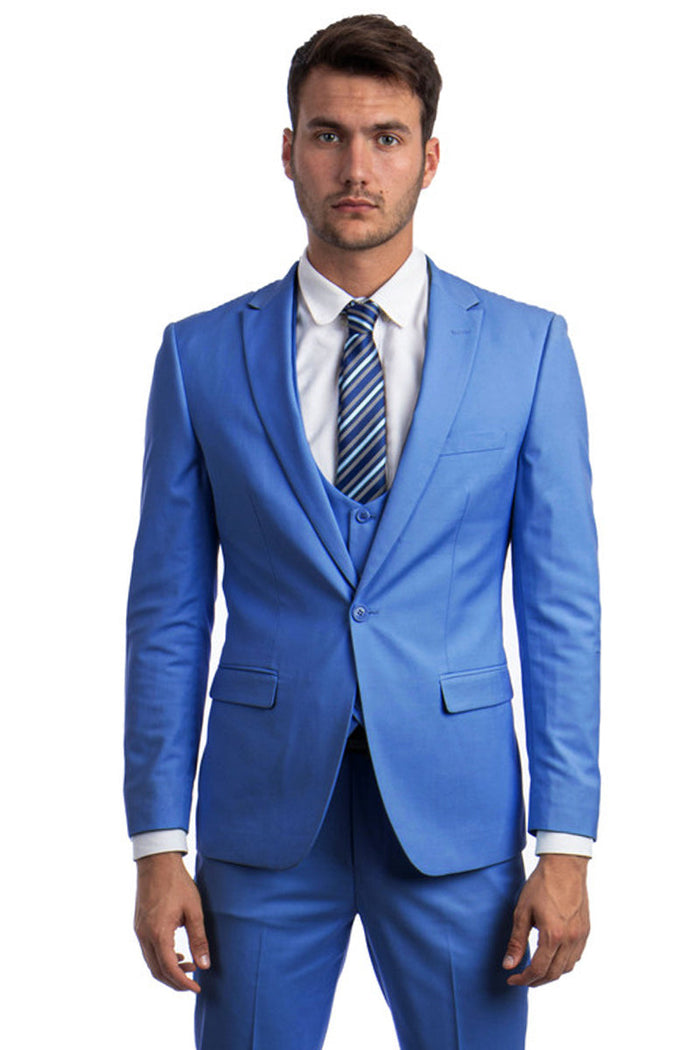 Men's French Blue Peak Lapel Suit by Tazzio Suits