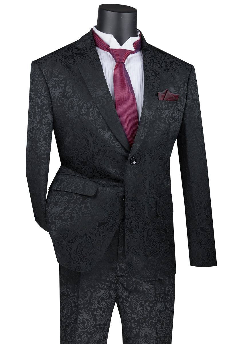 Mens Slim Fit Paisley Prom Suit in Black — Menssuitsatlanta