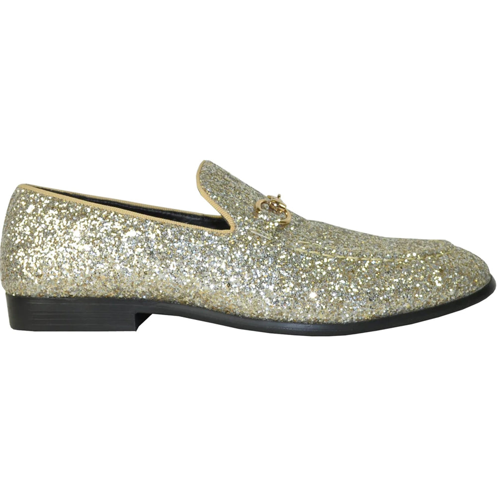 Bravo Mens Modern Glitter Sequin Prom Tuxedo Loafer in Gold - Men's Dress Shoes