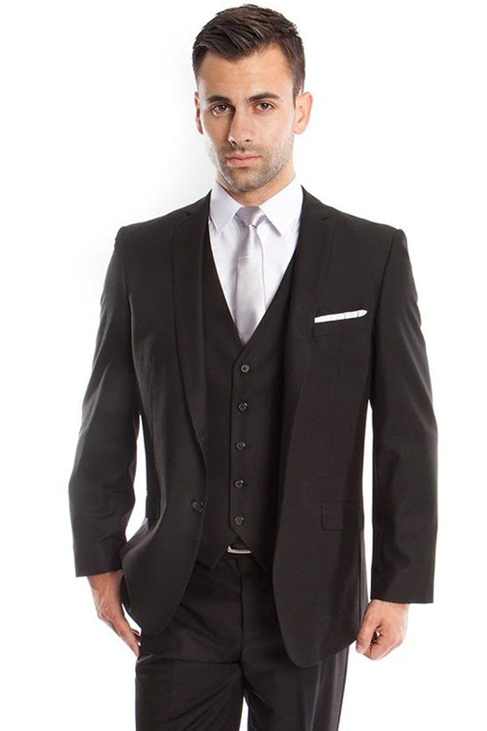 Men's Slim Fit Black Vested Suit by Tazzio Suits