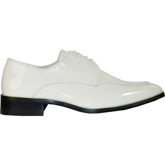 Bravo Mens Classic Moc Toe Shiny Patent Tuxedo Prom Shoe in Ivory