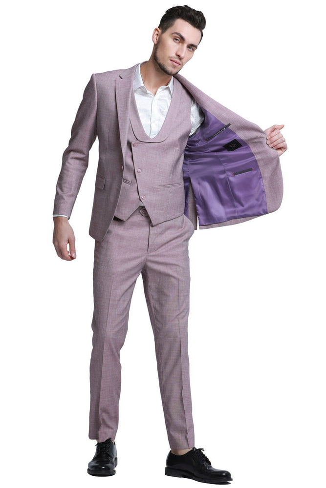 Men's Pink Sharkskin Double Breasted Vest & Suit