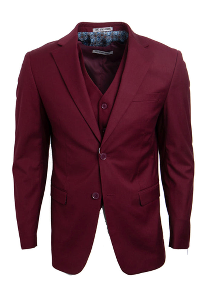 Men's Burgundy Suit Three Piece Set by Stacy Adams - Wedding - Prom