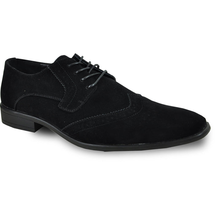 Bravo Mens Vegan Suede Wedding & Prom Wingtip Lace Up Dress Shoe in Black