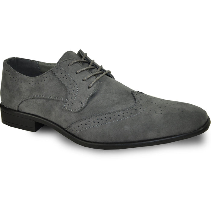 Bravo Mens Vegan Suede Wedding & Prom Wingtip Lace Up Dress Shoe in Grey
