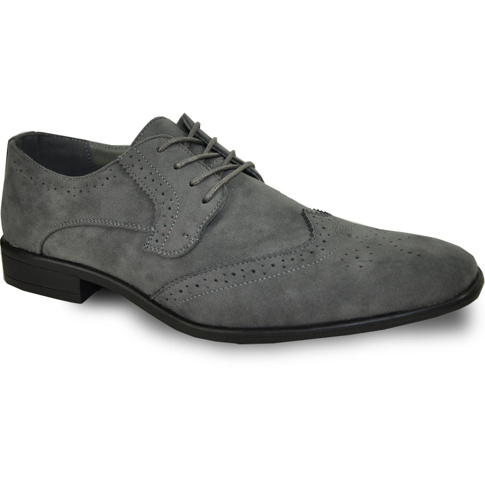 Bravo Mens Vegan Suede Wedding & Prom Wingtip Lace Up Dress Shoe in Grey