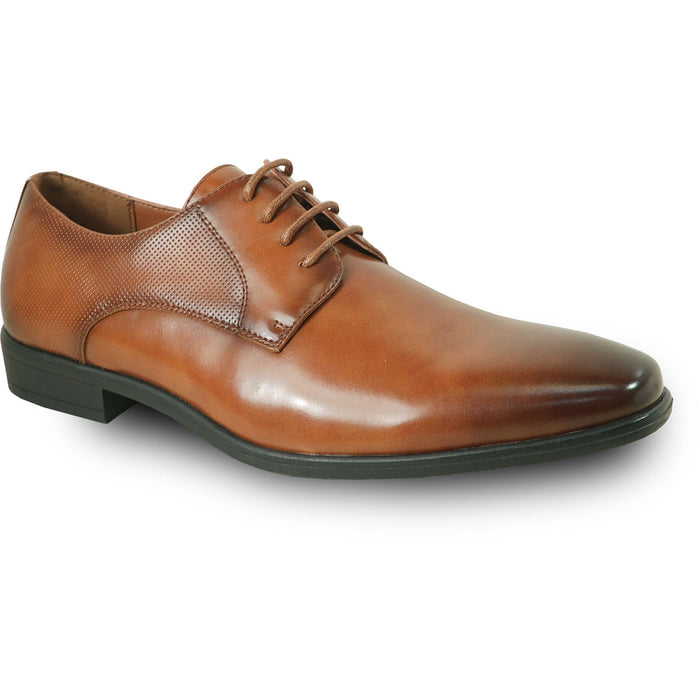 Bravo Mens Antique Plain Toe Lace Up Oxford Dress Shoe in Cognac