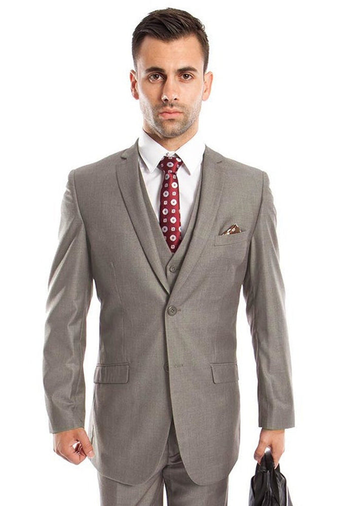 Men’s Slim Fit Grey Vested Suit from Tazzio Suits