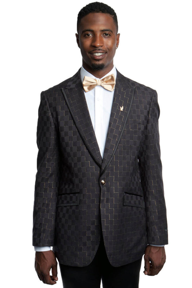 Men's Black & Gold Peak Lapel Blazer by Tazzio Suits