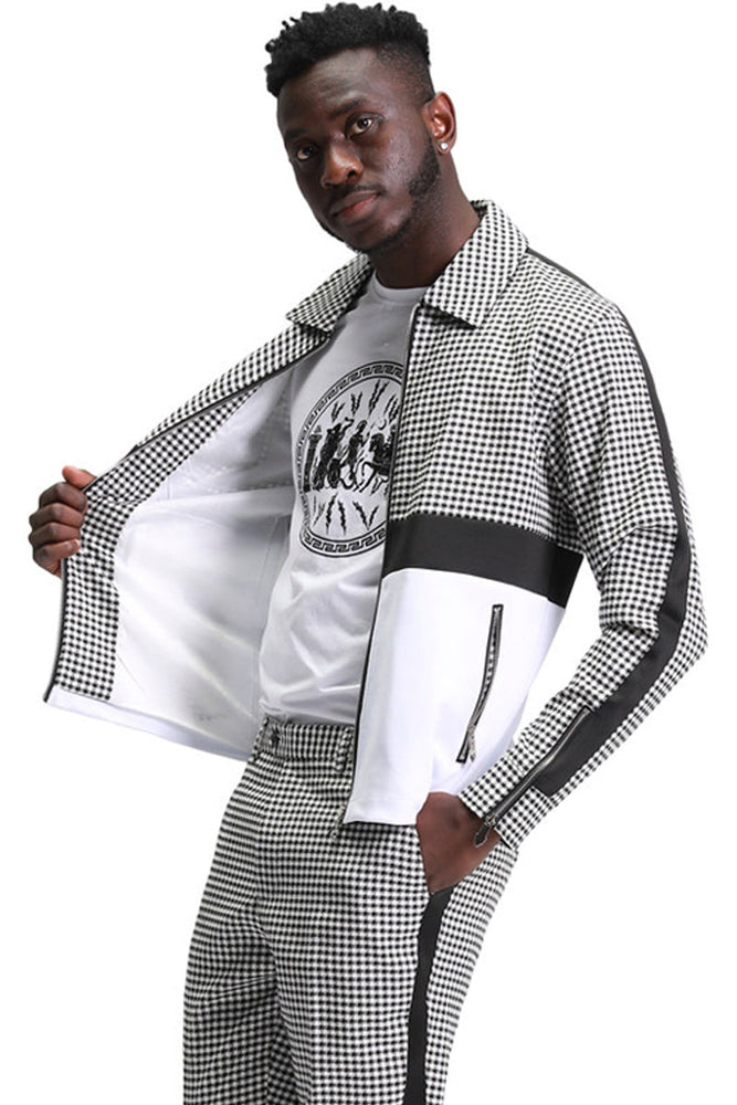 Men's Casual Black Houndstooth Walking Suit Set