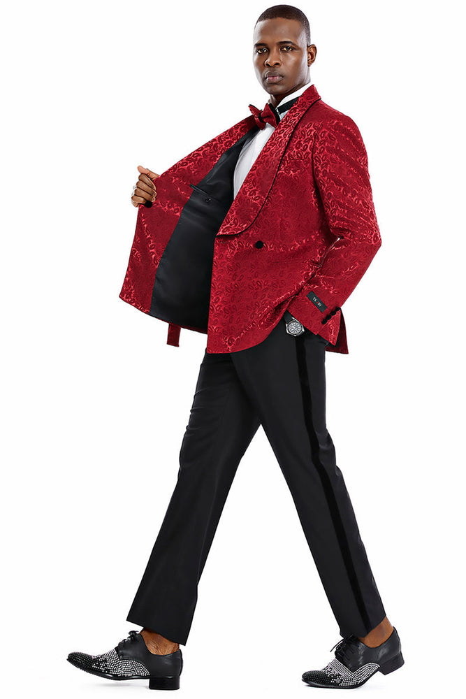 Men's Burgundy Paisley Smoking Jacket by Tazzio Suits