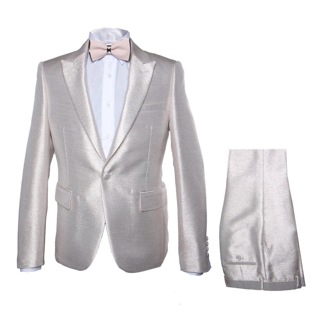 Rossi Man LEO RM1642 – Off-White Shimmer Slim Fit 3-Piece Suit for Men