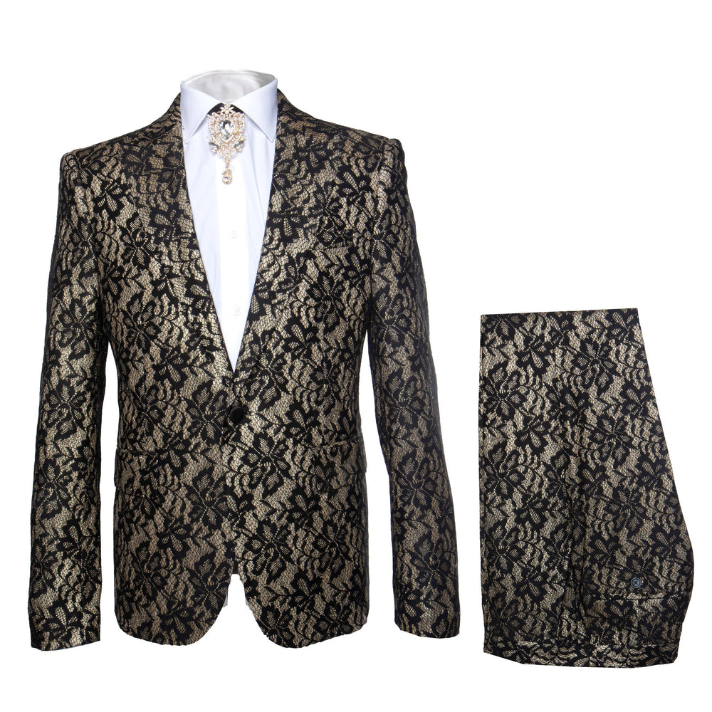 Rossi Man LEO RM1901 – Gold & Black Designer Tuxedo for Men | Slim Fit