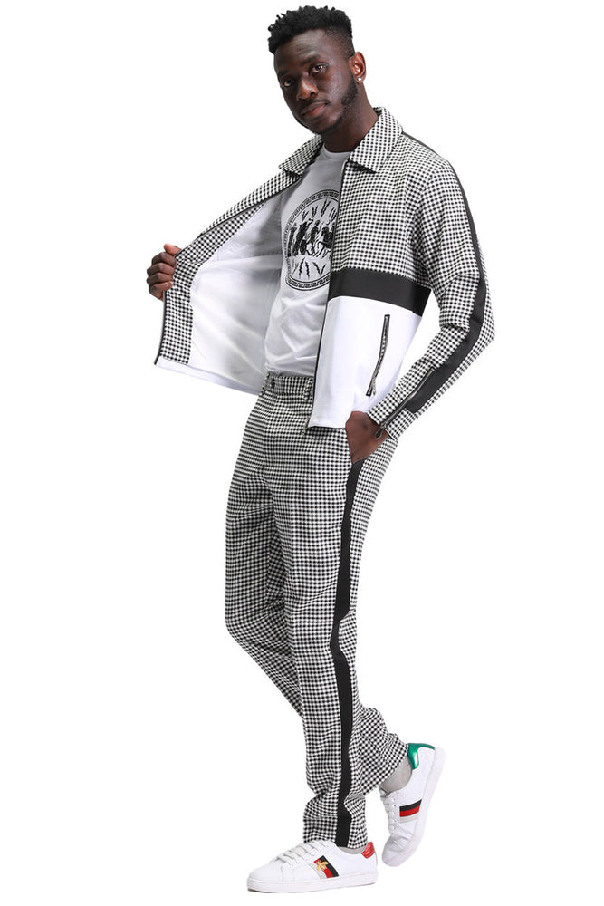 Men's Casual Black Houndstooth Walking Suit Set