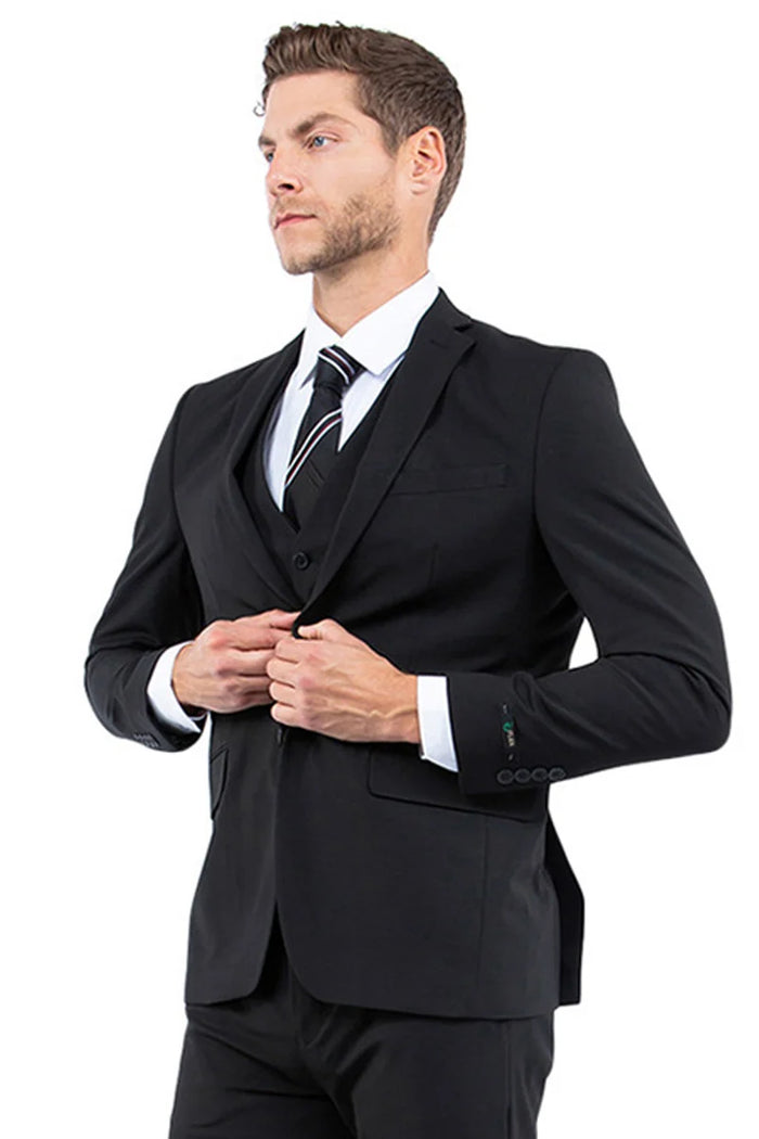 Zagrie Suits - Men's One Button Vested Slim Fit Business & Wedding Suit in Black