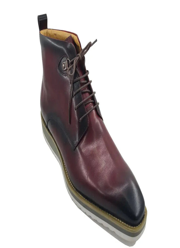 Dark red boots with high ankle cut