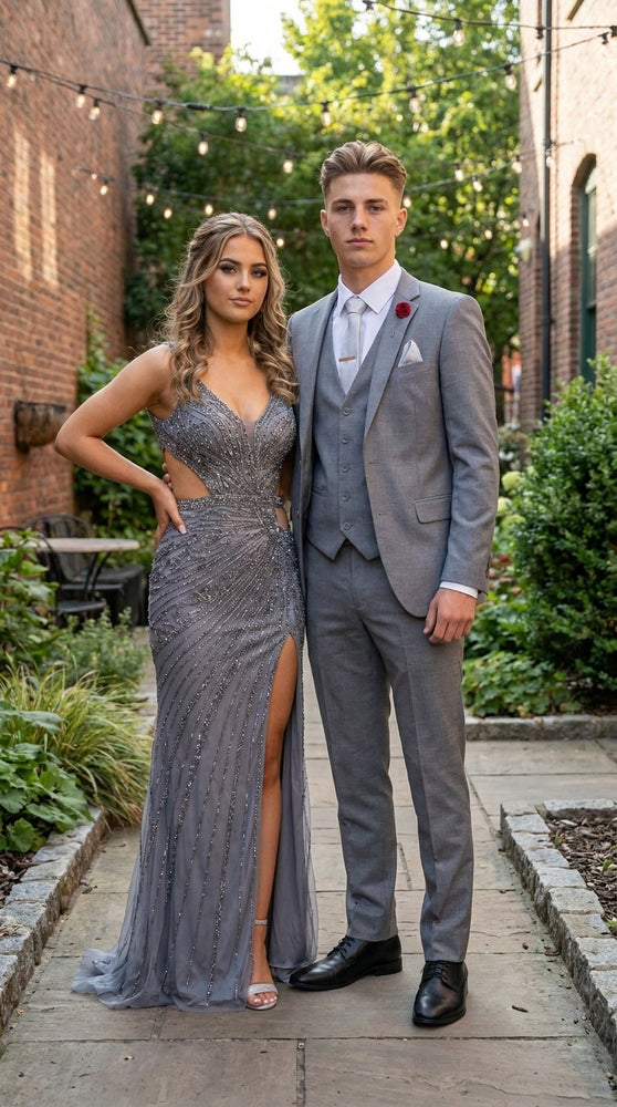 Boys and Guys Light Grey Graduation Suit with Vest, Formal Dress Suit for Special Occasions