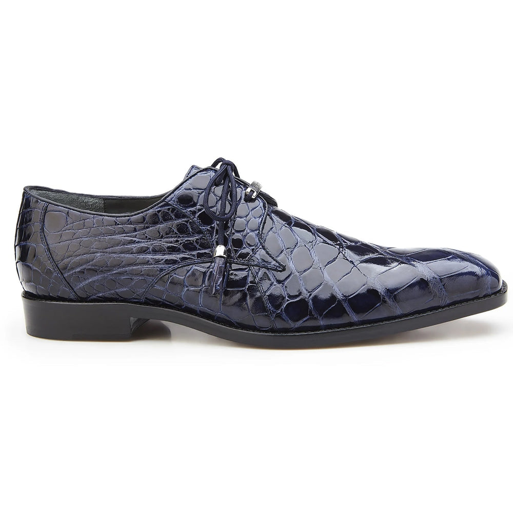 Men's Belvedere Lago Plain Toe American Alligator Dress Shoe in Navy