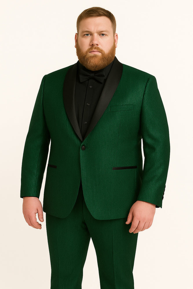 Men's Emerald Green Shiny Tuxedo with Black Satin Lapel and Matching Bow Tie – Ultra Slim Fit