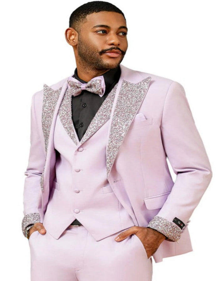 Lavender Prom Tuxedo - Perfect Wedding Suit Vested Rhinestone sequin Lapelled