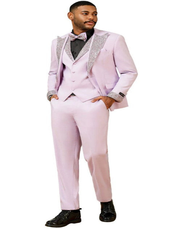 Lavender Prom Tuxedo - Perfect Wedding Suit Vested Rhinestone sequin Lapelled