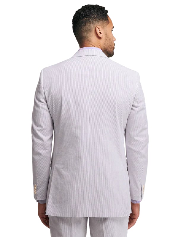 Mens Lavender Seersucker Suit Blazer + Pants Cotton Fabric - Summer Fabric in Purple color