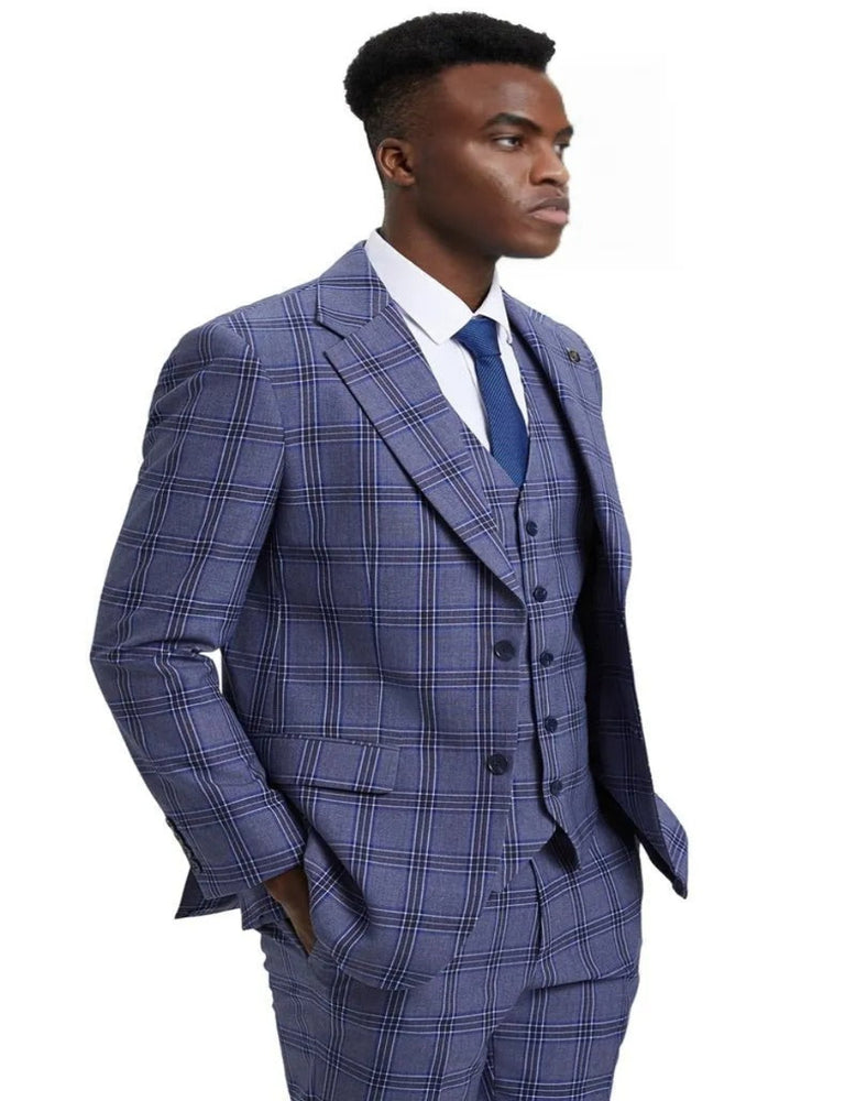 Men's Stacy Adams Two Button Vested Glen Light Purple Lavender Suit
