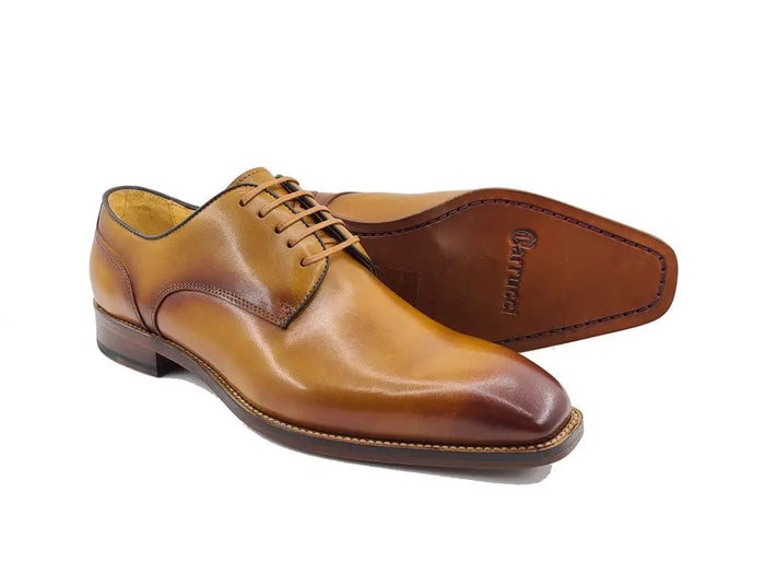 Carrucci Leather Sole Plain Toe Burnished Blucher