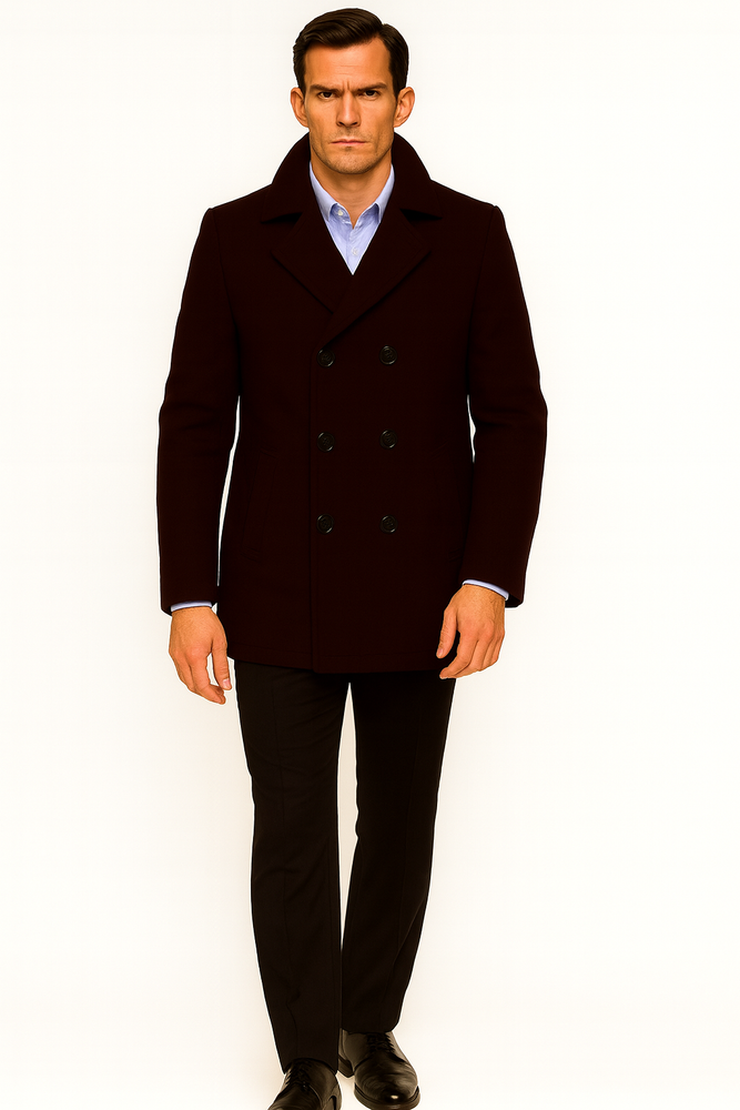 Men's Dark Brown Wool Fabric Big and Tall Men's Peacoat