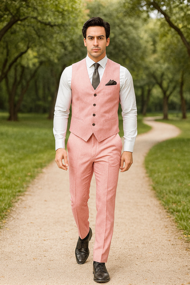 Groomsmen Summer Beach Prom 2026 Pink Vest and Pants Set