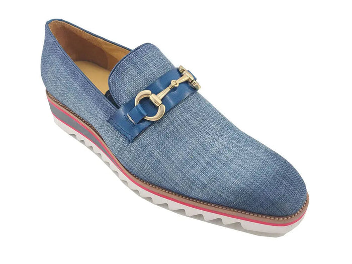 Carrucci Linen Loafer With Gold Tone Buckle