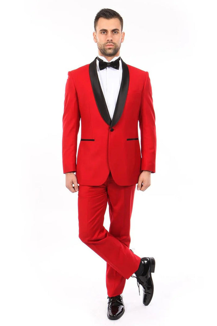 Men's Classic Slim Fit Shawl Lapel Suit In Red