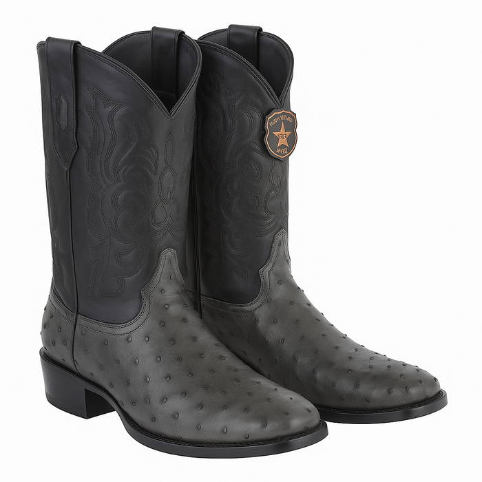 Los Altos Gray Genuine Ostrich Round Toe Boots