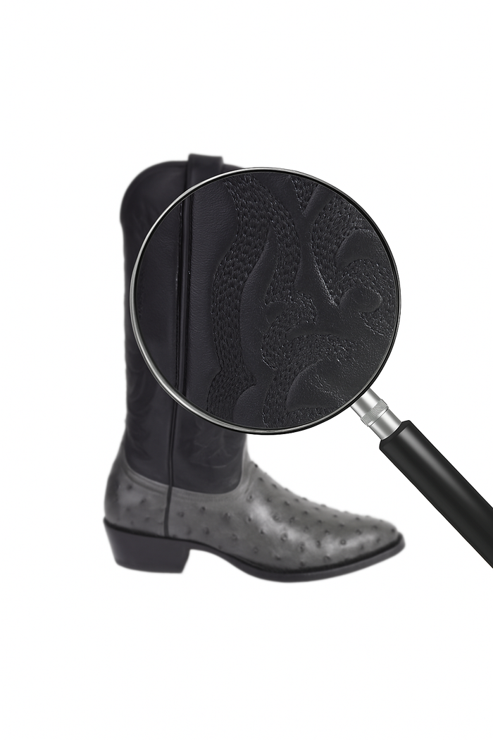 Los Altos Gray Genuine Ostrich Round Toe Boots