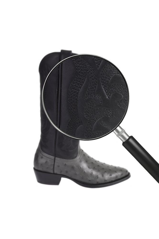 Los Altos Gray Genuine Ostrich Round Toe Boots
