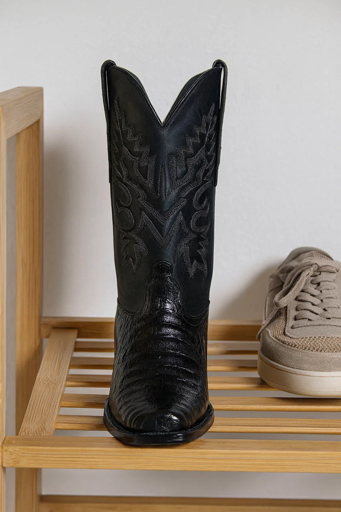 Los Altos Belly 7 Toe Black Caiman Boots