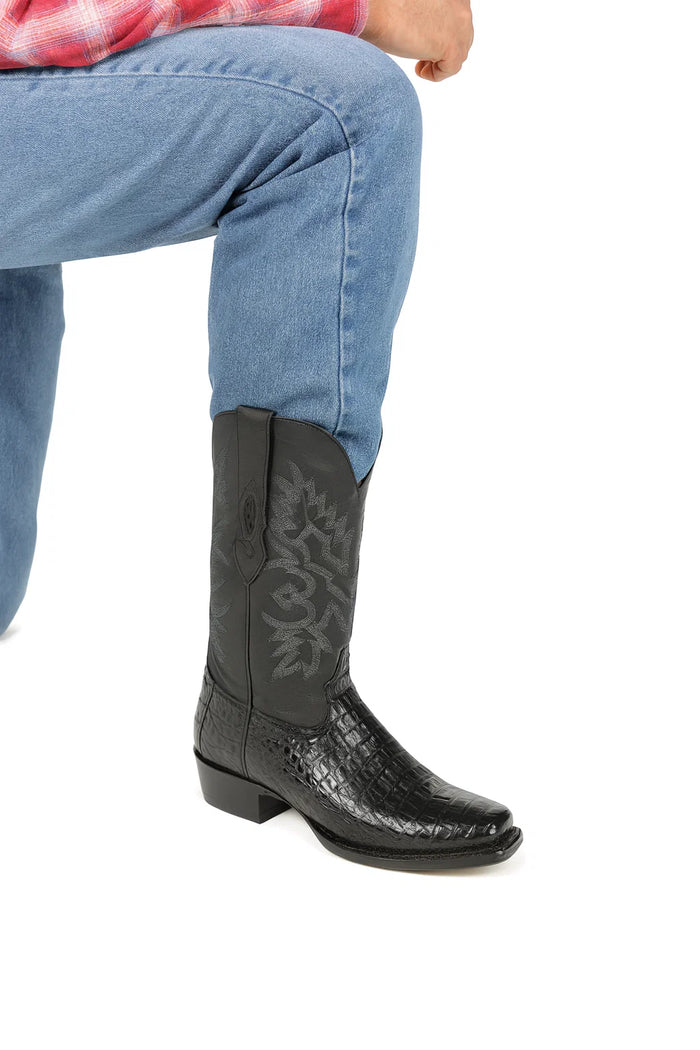 Los Altos Belly 7 Toe Black Caiman Boots