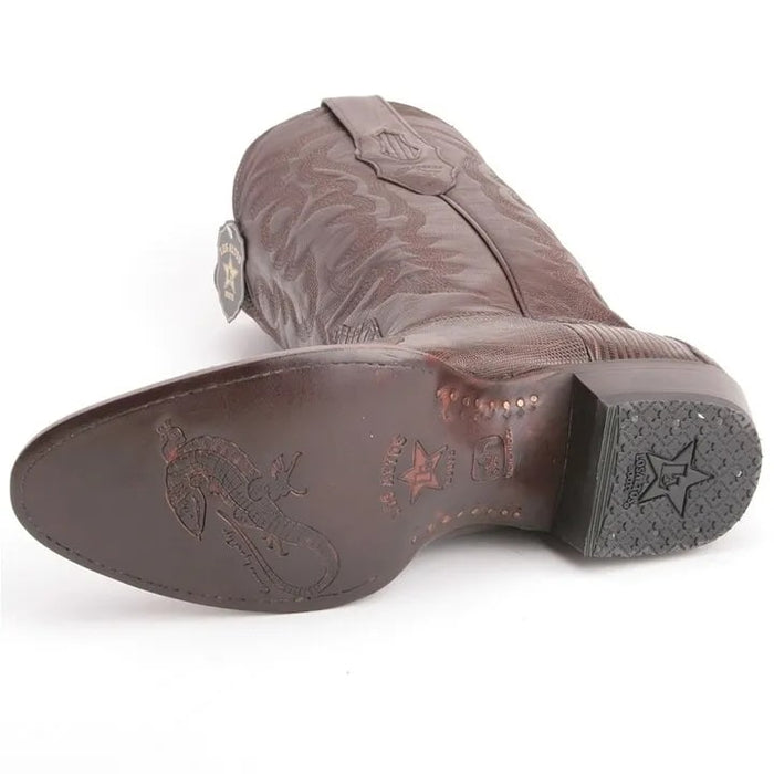 Genuine Teju Lizard Snip Toe Western Boots - Los Altos Brown Leather