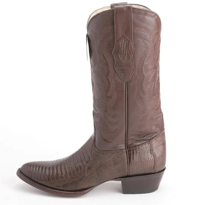 Genuine Teju Lizard Snip Toe Western Boots - Los Altos Brown Leather