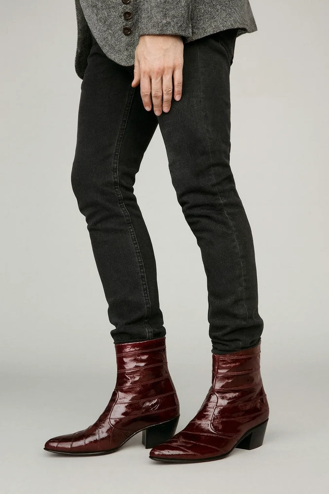 Los Altos Men’s Burgundy Genuine Eel Skin Leather Ankle Boots