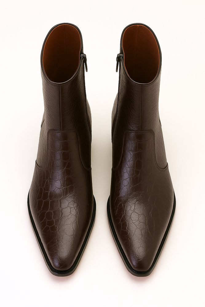 Mens Dress Ankle Boots Los Altos Boots Short Cowboy Boot - Western Ankle Boots Exotic Skin + Brown + Skin Type