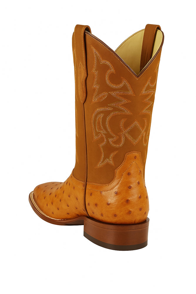 Men's Los Altos Ostrich Skin Wide Square Toe Boots - B